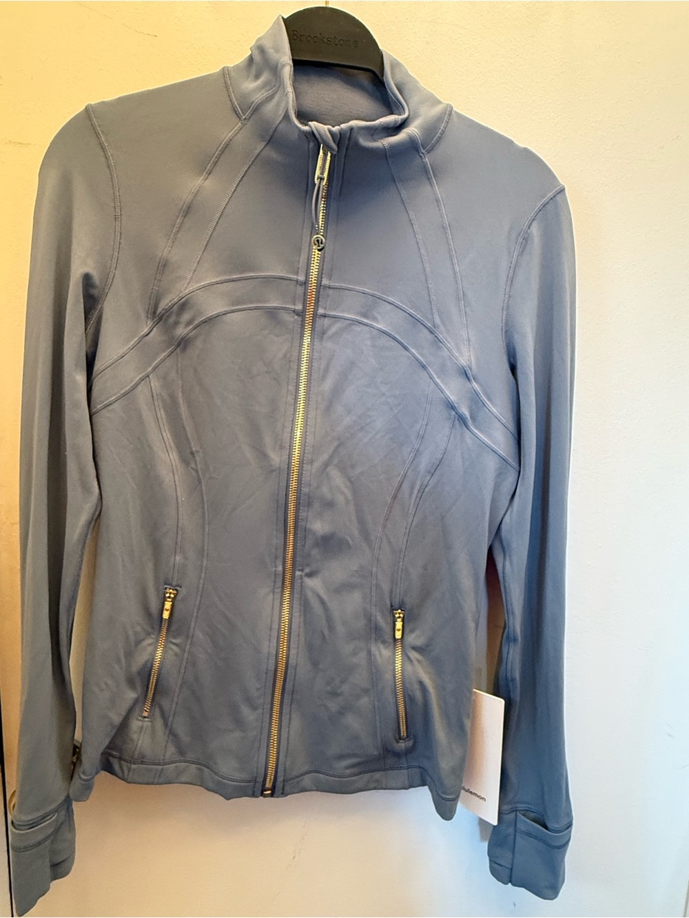 Lululemon Define Nulu Jacket Steel Blue Full Length Sz 10 with Gold Zippers